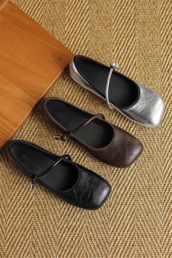 Retro Sweet Slim Strap Mary Jane Genuine Leather Flat Shoes for Women - College Style Grandma-Inspired Footwear