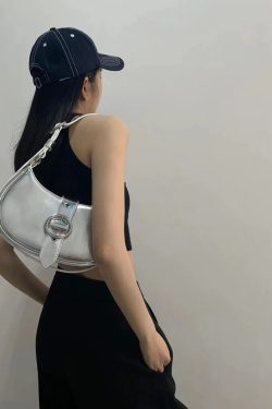 Retro Textured Silver Motorcycle Saddle Bag for Women - 2025 New Model, Fashionable Underarm Crossbody Design