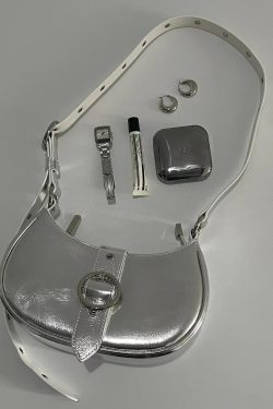 Retro Textured Silver Motorcycle Saddle Bag for Women - 2025 New Model, Fashionable Underarm Crossbody Design