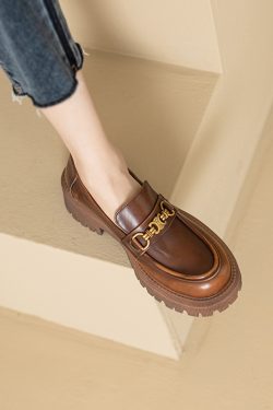 Retro Thick-Soled Leather Loafers for Women - Italian Slip-On Shoes for Spring and Autumn, Vintage Style Footwear
