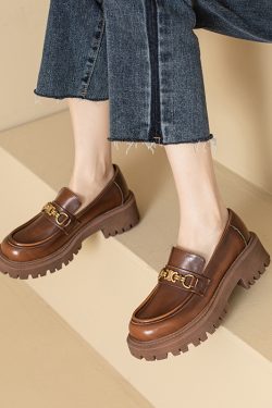Retro Thick-Soled Leather Loafers for Women - Italian Slip-On Shoes for Spring and Autumn, Vintage Style Footwear