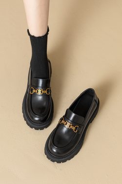 Retro Thick-Soled Leather Loafers for Women - Italian Slip-On Shoes for Spring and Autumn, Vintage Style Footwear