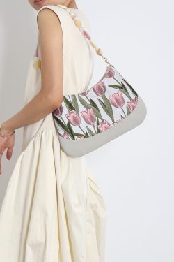 Retro Tulip Flower Underarm Bag for Women, Textured Jacquard Crossbody, Versatile Vacation Style, Niche Design