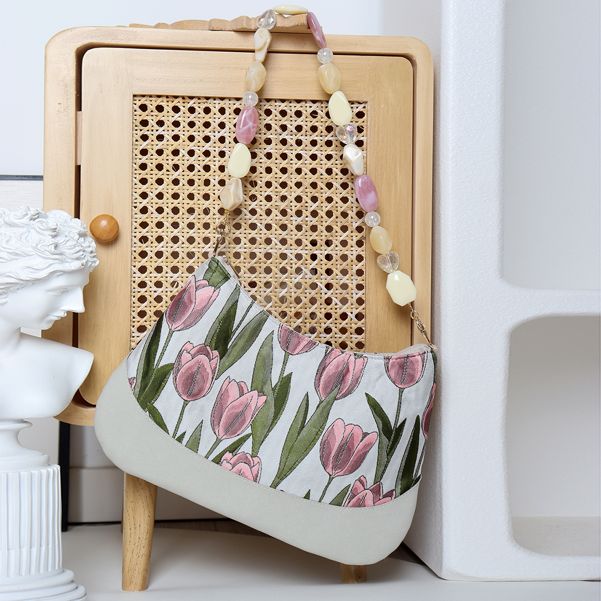 Retro Tulip Flower Underarm Bag for Women, Textured Jacquard Crossbody, Versatile Vacation Style, Niche Design Retro Tulip Flower Underarm Bag for Women, Textured Jacquard Crossbody, Versatile Vacation Style, Niche Design