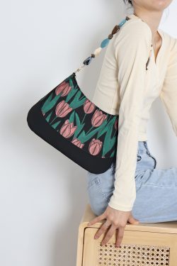 Retro Tulip Flower Underarm Bag for Women, Textured Jacquard Crossbody, Versatile Vacation Style, Niche Design