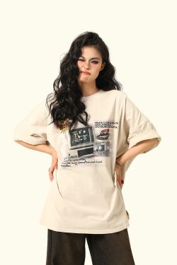 Retro TV Print Unisex Short-Sleeve T-Shirt - Vintage American Style Loose Fit Couple Tee