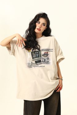 Retro TV Print Unisex Short-Sleeve T-Shirt - Vintage American Style Loose Fit Couple Tee