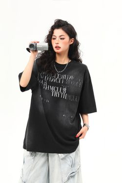 Retro Vintage Letter Print Short Sleeve T-Shirt for Women - Trendy American Style Summer Tee