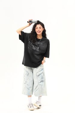 Retro Vintage Letter Print Short Sleeve T-Shirt for Women - Trendy American Style Summer Tee