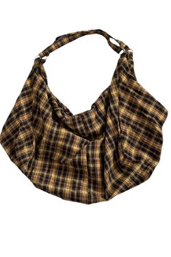 Retro Yellow Checkered Slouchy Tote Bag - Large Capacity Shoulder Crossbody Canvas Backpack in Lazy Style