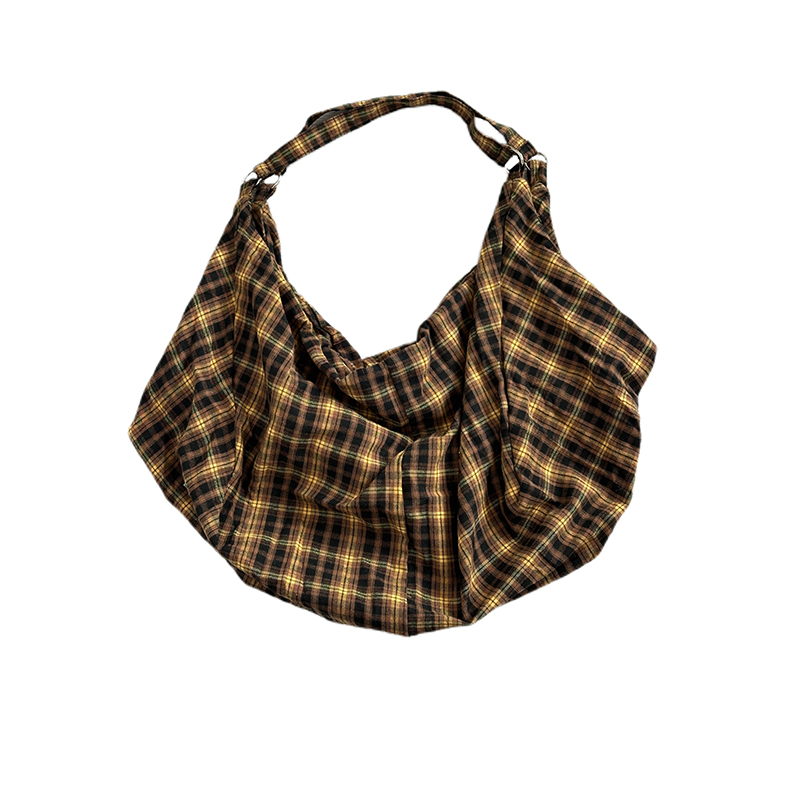 Retro Yellow Checkered Slouchy Tote Bag - Large Capacity Shoulder Crossbody Canvas Backpack in Lazy Style Retro Yellow Checkered Slouchy Tote Bag - Large Capacity Shoulder Crossbody Canvas Backpack in Lazy Style