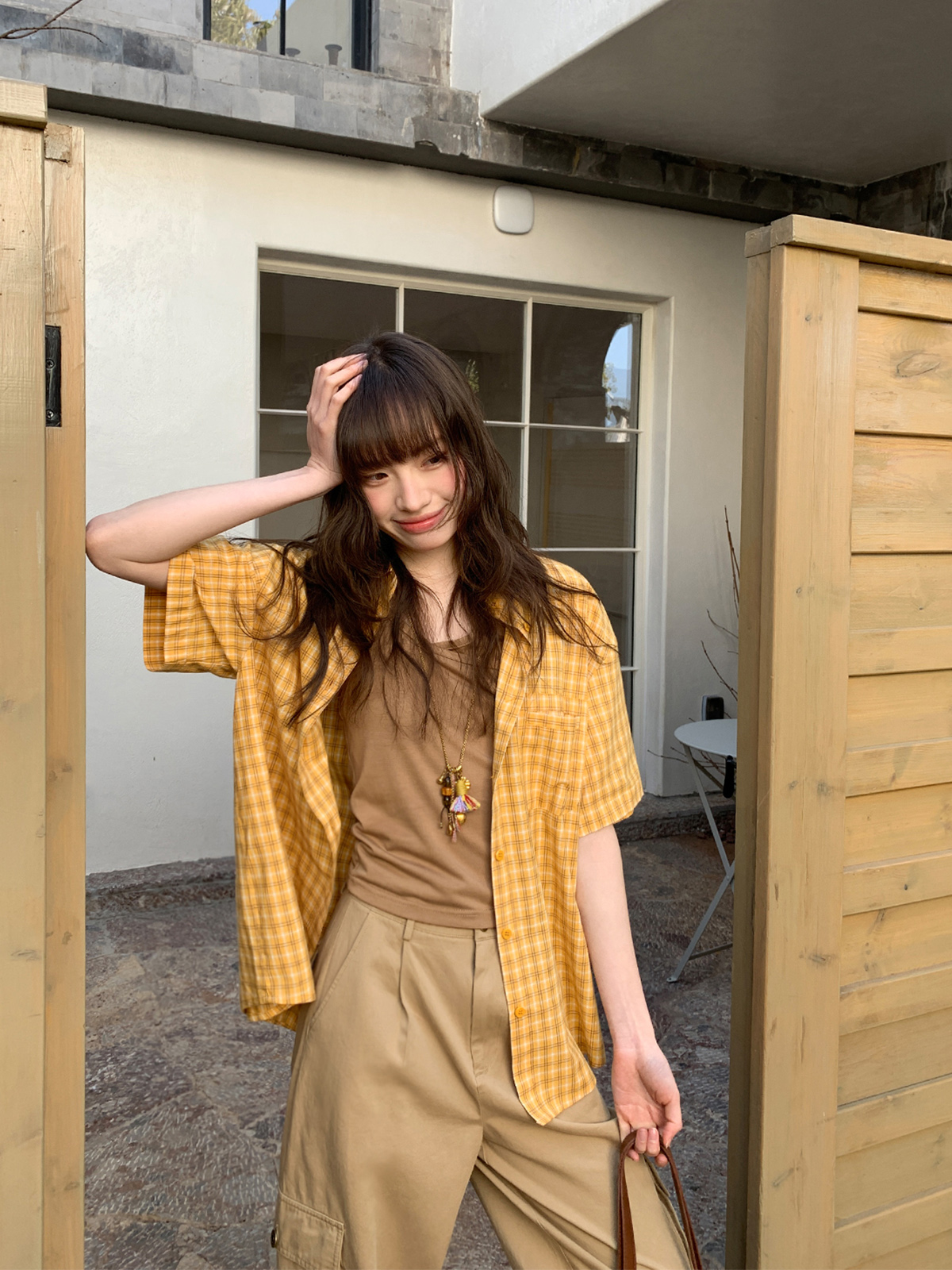 Retro Yellow Plaid Lapel Short Sleeve Shirt for Women - Summer 2025 Simple Commuting Versatile Top in 90s Style Retro Yellow Plaid Lapel Short Sleeve Shirt for Women - Summer 2025 Simple Commuting Versatile Top in 90s Style
