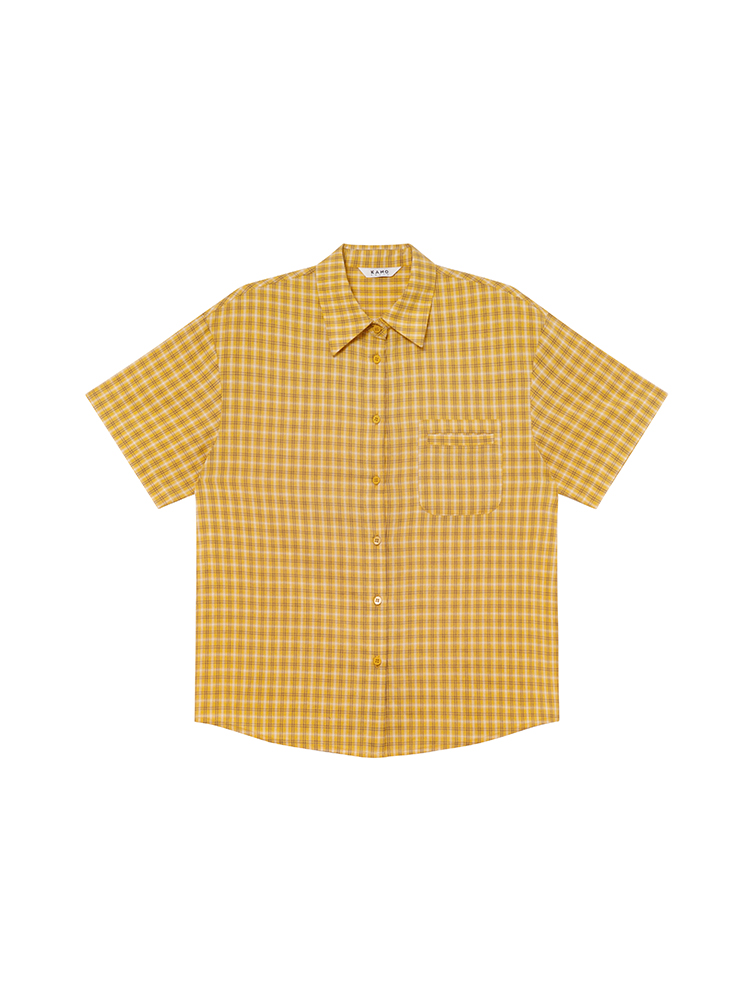 Retro Yellow Plaid Lapel Short Sleeve Shirt for Women - Summer 2025 Simple Commuting Versatile Top in 90s Style Retro Yellow Plaid Lapel Short Sleeve Shirt for Women - Summer 2025 Simple Commuting Versatile Top in 90s Style