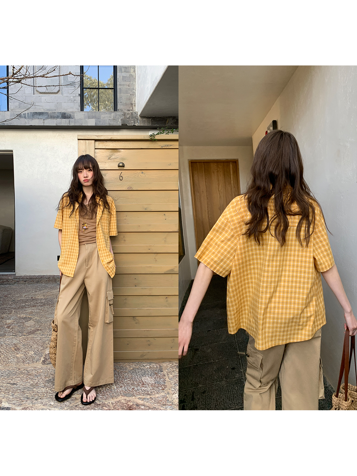 Retro Yellow Plaid Lapel Short Sleeve Shirt for Women - Summer 2025 Simple Commuting Versatile Top in 90s Style Retro Yellow Plaid Lapel Short Sleeve Shirt for Women - Summer 2025 Simple Commuting Versatile Top in 90s Style