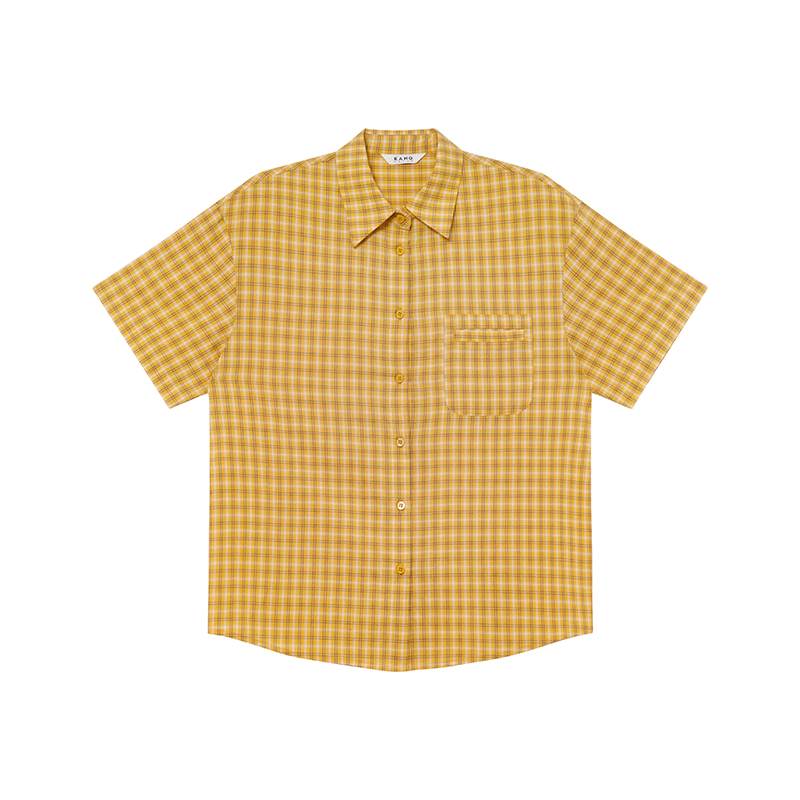 Retro Yellow Plaid Lapel Short Sleeve Shirt for Women - Summer 2025 Simple Commuting Versatile Top in 90s Style Retro Yellow Plaid Lapel Short Sleeve Shirt for Women - Summer 2025 Simple Commuting Versatile Top in 90s Style