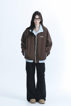 Reversible Brown Jacket for Women - American Retro Style, Loose Fit, Autumn Trend, Casual Layering Essential