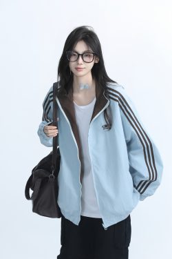 Reversible Brown Jacket for Women - American Retro Style, Loose Fit, Autumn Trend, Casual Layering Essential