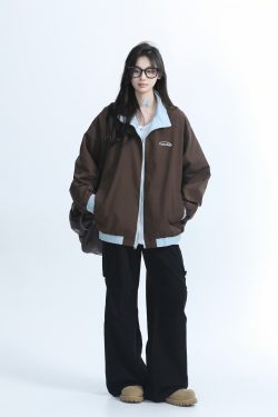 Reversible Brown Jacket for Women - American Retro Style, Loose Fit, Autumn Trend, Casual Layering Essential