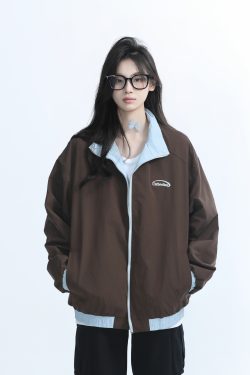 Reversible Brown Jacket for Women - American Retro Style, Loose Fit, Autumn Trend, Casual Layering Essential