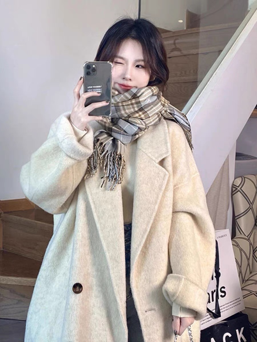 Reversible Coffee-Colored Cashmere Coat for Women - Mid-Length Korean Style Woolen Coat for Autumn/Winter 2024 Reversible Coffee-Colored Cashmere Coat for Women - Mid-Length Korean Style Woolen Coat for Autumn/Winter 2024