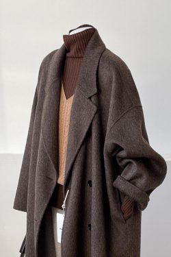 Reversible Coffee-Colored Cashmere Coat for Women - Mid-Length Korean Style Woolen Coat for Autumn/Winter 2024