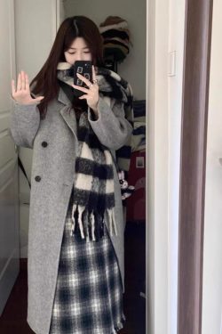 Reversible Coffee-Colored Cashmere Coat for Women - Mid-Length Korean Style Woolen Coat for Autumn/Winter 2024