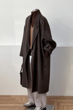 Reversible Coffee-Colored Cashmere Coat for Women - Mid-Length Korean Style Woolen Coat for Autumn/Winter 2024