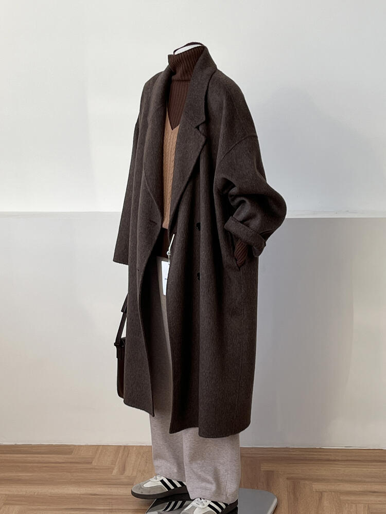 Reversible Coffee-Colored Cashmere Coat for Women - Mid-Length Korean Style Woolen Coat for Autumn/Winter 2024 Reversible Coffee-Colored Cashmere Coat for Women - Mid-Length Korean Style Woolen Coat for Autumn/Winter 2024