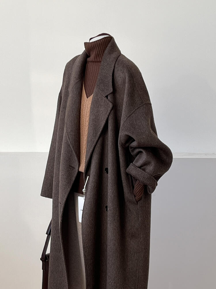 Reversible Coffee-Colored Cashmere Coat for Women - Mid-Length Korean Style Woolen Coat for Autumn/Winter 2024 Reversible Coffee-Colored Cashmere Coat for Women - Mid-Length Korean Style Woolen Coat for Autumn/Winter 2024
