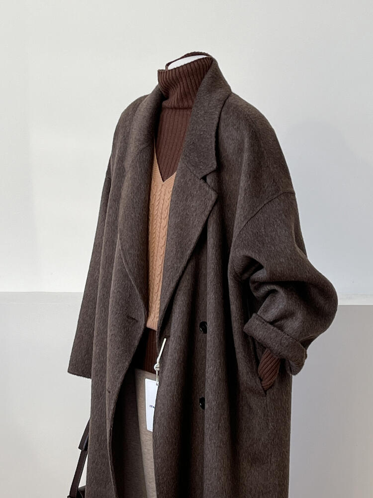 Reversible Coffee-Colored Cashmere Coat for Women - Mid-Length Korean Style Woolen Coat for Autumn/Winter 2024 Reversible Coffee-Colored Cashmere Coat for Women - Mid-Length Korean Style Woolen Coat for Autumn/Winter 2024