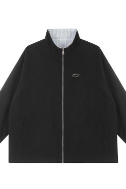 Reversible Rhinestone Striped Jacket for Men and Women - Loose Casual Couple Coat for Autumn, Versatile American Style Outerwear