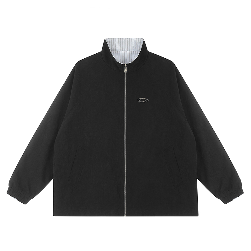 Reversible Rhinestone Striped Jacket for Men and Women - Loose Casual Couple Coat for Autumn, Versatile American Style Outerwear Reversible Rhinestone Striped Jacket for Men and Women - Loose Casual Couple Coat for Autumn, Versatile American Style Outerwear