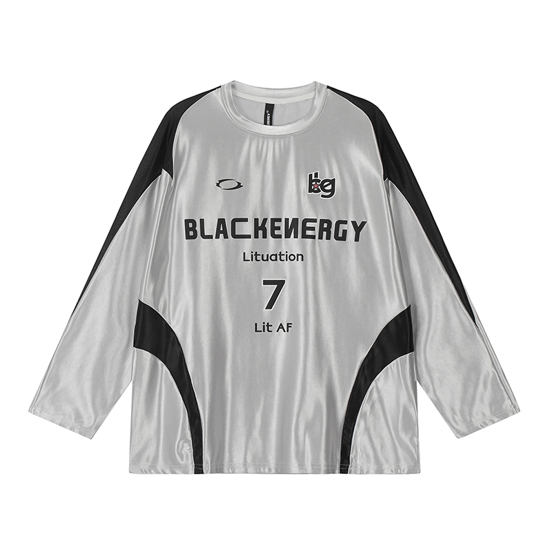 Reversible Vintage Satin Silver Sports Jersey Long Sleeve T-Shirt for Couples - Unisex Trendy 90s Style Reversible Vintage Satin Silver Sports Jersey Long Sleeve T-Shirt for Couples - Unisex Trendy 90s Style