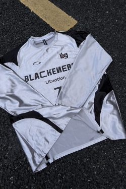 Reversible Vintage Satin Silver Sports Jersey Long Sleeve T-Shirt for Couples - Unisex Trendy 90s Style
