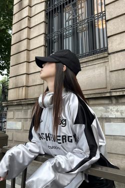 Reversible Vintage Satin Silver Sports Jersey Long Sleeve T-Shirt for Couples - Unisex Trendy 90s Style