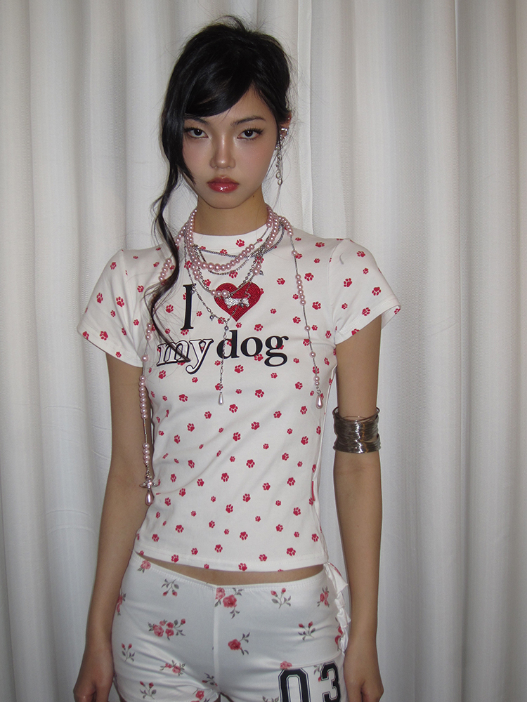 Rhinestone Printed Short-Sleeve Fitted Crop Top for Women - Summer Trendy T-Shirt in High-End Style Rhinestone Printed Short-Sleeve Fitted Crop Top for Women - Summer Trendy T-Shirt in High-End Style