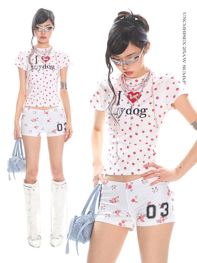 Rhinestone Printed Short-Sleeve Fitted Crop Top for Women - Summer Trendy T-Shirt in High-End Style Rhinestone Printed Short-Sleeve Fitted Crop Top for Women - Summer Trendy T-Shirt in High-End Style