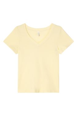 Ribbed V-Neck Fitted Short Sleeve Women's T-Shirt - Slim Solid Color Top for Summer 2025, Casual Chic Style