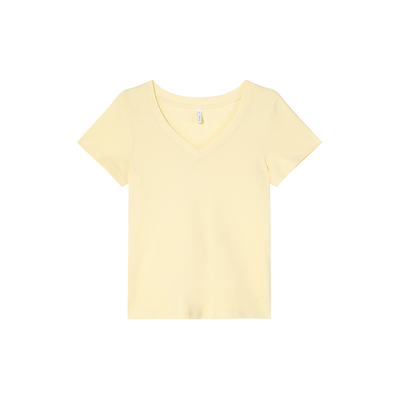 Ribbed V-Neck Fitted Short Sleeve Women's T-Shirt - Slim Solid Color Top for Summer 2025, Casual Chic Style Ribbed V-Neck Fitted Short Sleeve Women's T-Shirt - Slim Solid Color Top for Summer 2025, Casual Chic Style