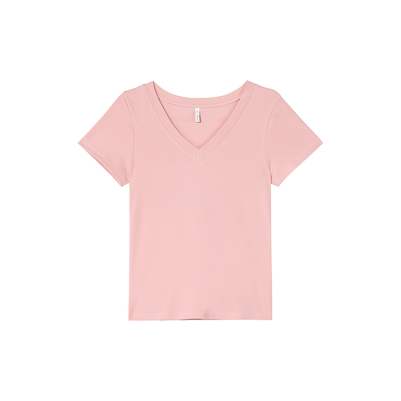 Ribbed V-Neck Fitted Short Sleeve Women's T-Shirt - Slim Solid Color Top for Summer 2025, Casual Chic Style Ribbed V-Neck Fitted Short Sleeve Women's T-Shirt - Slim Solid Color Top for Summer 2025, Casual Chic Style