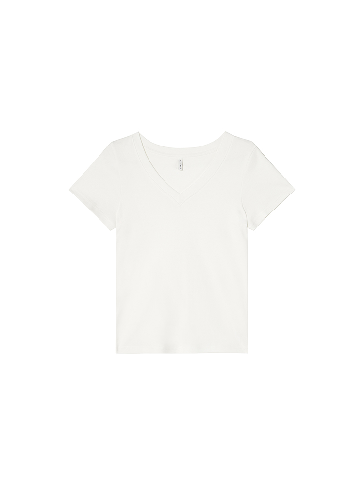 Ribbed V-Neck Fitted Short Sleeve Women's T-Shirt - Slim Solid Color Top for Summer 2025, Casual Chic Style Ribbed V-Neck Fitted Short Sleeve Women's T-Shirt - Slim Solid Color Top for Summer 2025, Casual Chic Style