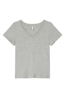 Ribbed V-Neck Fitted Short Sleeve Women's T-Shirt - Slim Solid Color Top for Summer 2025, Casual Chic Style