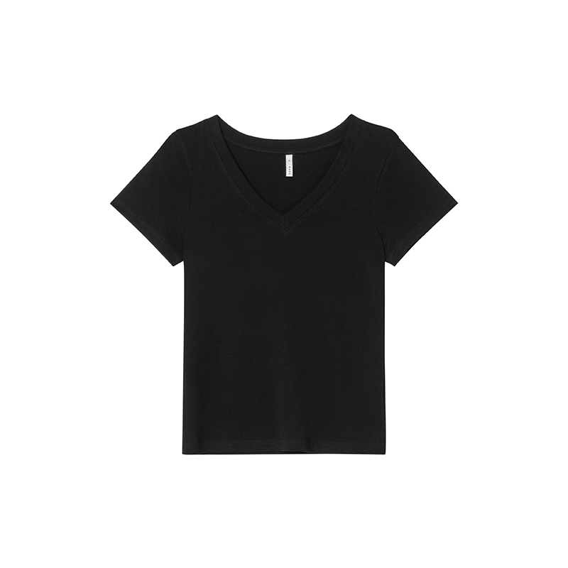 Ribbed V-Neck Fitted Short Sleeve Women's T-Shirt - Slim Solid Color Top for Summer 2025, Casual Chic Style Ribbed V-Neck Fitted Short Sleeve Women's T-Shirt - Slim Solid Color Top for Summer 2025, Casual Chic Style