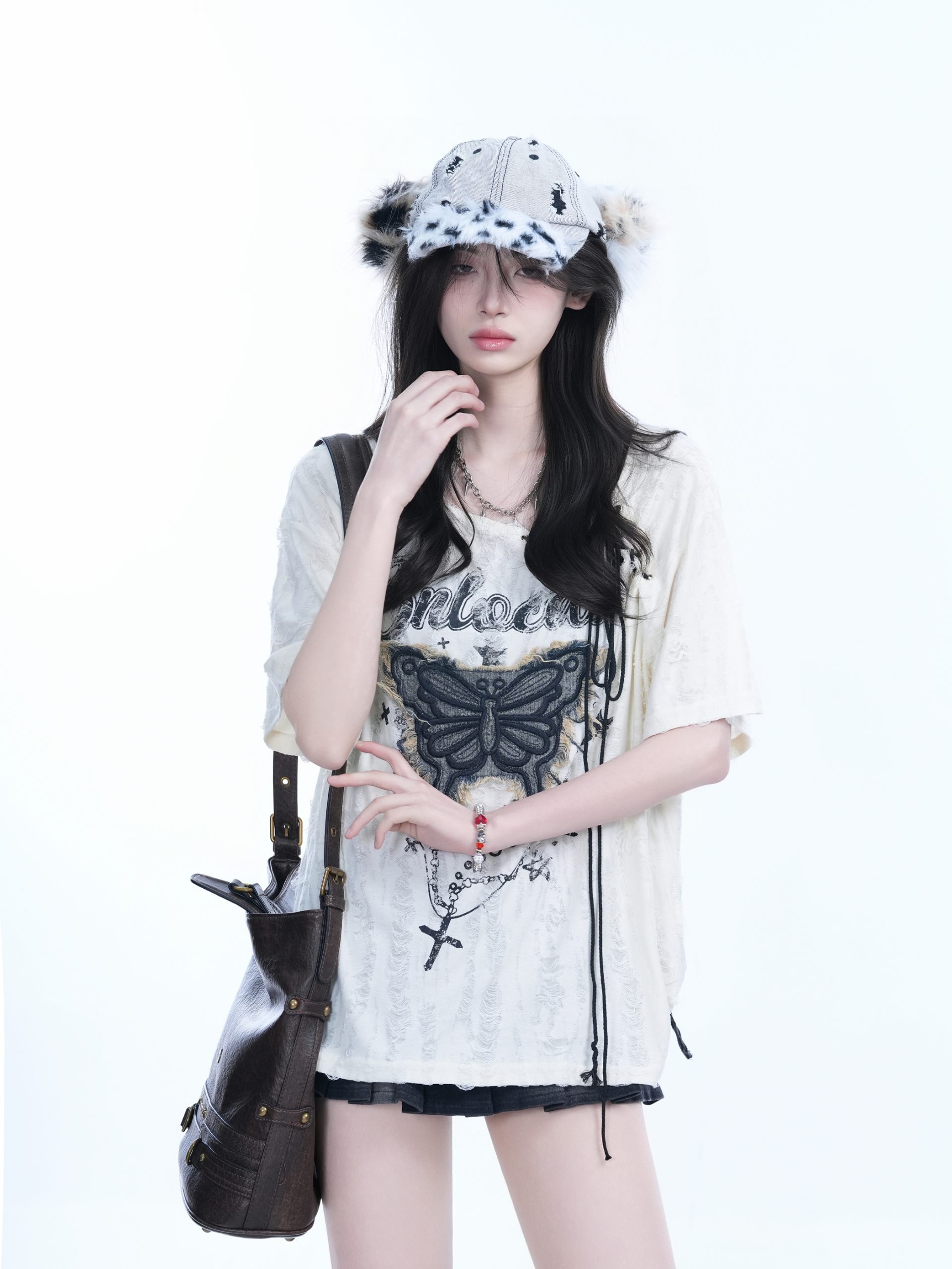 Ripped Butterfly Short Sleeve T-Shirt for Women - Off-Shoulder Spicy Girl Trendy Y2K American High Street Style Ripped Butterfly Short Sleeve T-Shirt for Women - Off-Shoulder Spicy Girl Trendy Y2K American High Street Style