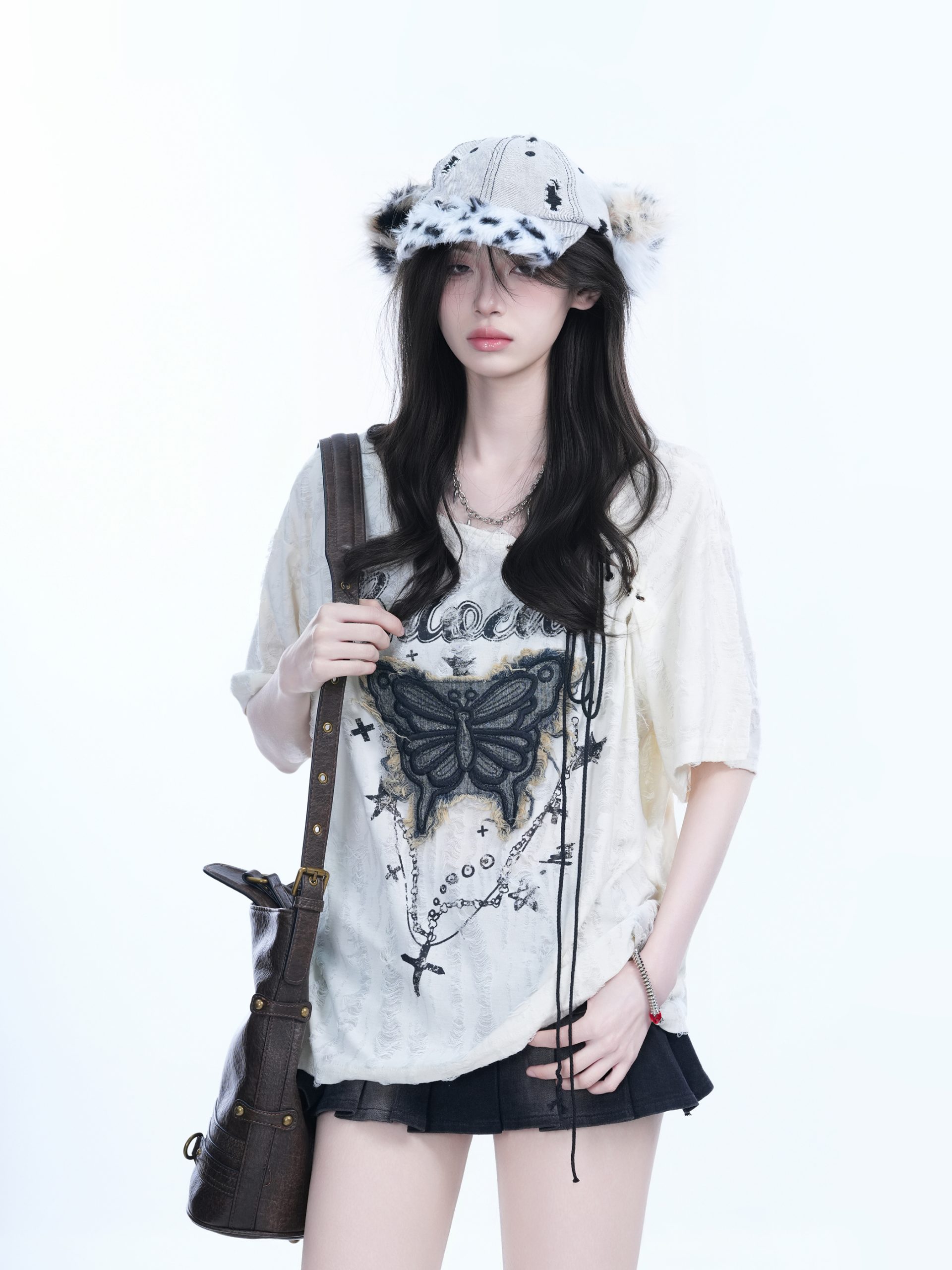 Ripped Butterfly Short Sleeve T-Shirt for Women - Off-Shoulder Spicy Girl Trendy Y2K American High Street Style Ripped Butterfly Short Sleeve T-Shirt for Women - Off-Shoulder Spicy Girl Trendy Y2K American High Street Style