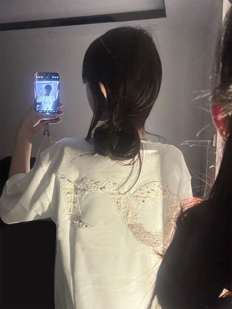 Round Neck Short Sleeve T-Shirt for Women - Heavyweight Casual Top with Letter Embroidery - Summer Loose Fit American Style Round Neck Short Sleeve T-Shirt for Women - Heavyweight Casual Top with Letter Embroidery - Summer Loose Fit American Style