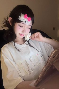 Round Neck Short Sleeve T-Shirt for Women - Heavyweight Casual Top with Letter Embroidery - Summer Loose Fit American Style