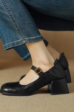 Round-Toe One-Strap Mary Jane Shoes for Women - Versatile High-Heeled Flats for Commuting, Italian Style