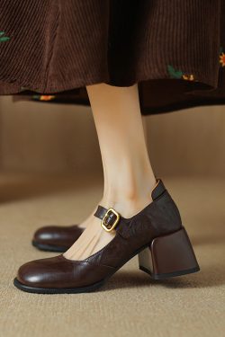 Round-Toe One-Strap Mary Jane Shoes for Women - Versatile High-Heeled Flats for Commuting, Italian Style