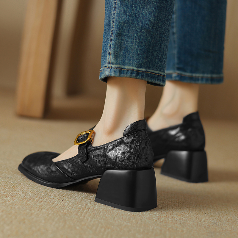 Round-Toe One-Strap Mary Jane Shoes for Women - Versatile High-Heeled Flats for Commuting, Italian Style Round-Toe One-Strap Mary Jane Shoes for Women - Versatile High-Heeled Flats for Commuting, Italian Style